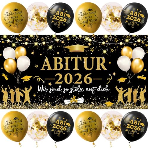 Abitur 2026 Deko Banner mit ABI 2026 Luftballon, ABI Abschluss Plakat Abschlussfeier ABI Schulabschluss Graduation Dekoration