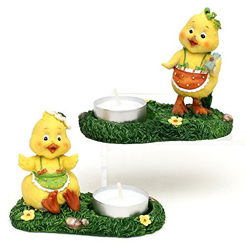 Wichtelstube-Kollektion Poly Osterküken Teelichthalter 9, 2 x 6, 4 x 11, 5 cm 2er Set