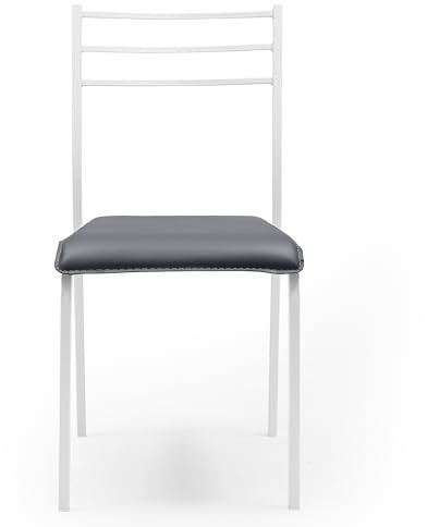 Homely - Silla de Cocina Paris, Estructura de Metal en Color Blanco, Asiento de PVC en Color Gris, de 41x45x85 cm (Blanco-Gris)