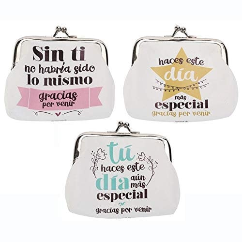 DISOK Lote de 20 Monederos Frases Gracias por Venir - Monederos con Frases Divertidas para Bodas, Bautizos y Comuniones. Monederitos y Carteras, Multicolor