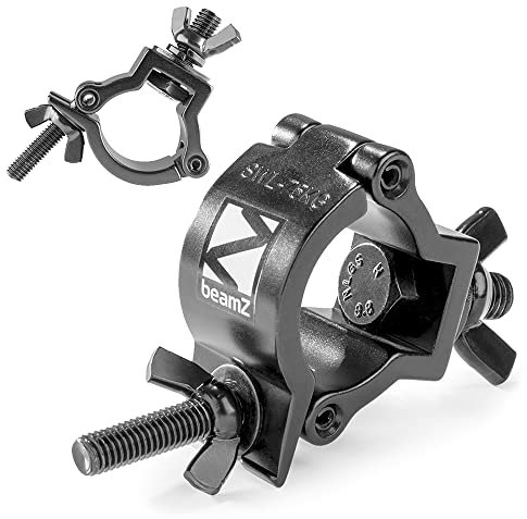 BeamZ BC35B-75 Compact Half Coupler Clamp Pack - 2x 75kg Aluminium Slimline O-Clamps for DJ Stage Lighting & Truss Goalpost Fixtures, Black Finish, Fits 32-35mm Pipes
