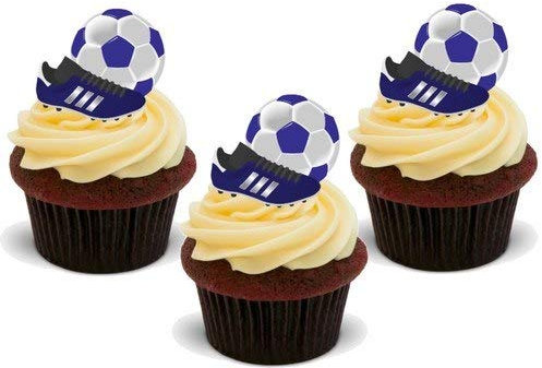 Essbare Kuchendekoration mit Fußballschuhen und Ball, blau, 12 Stück