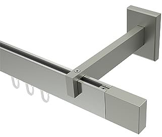 Interdeco eckige Innenlauf-Gardinenstange Edelstahl Optik Typ 10212920, 180 cm