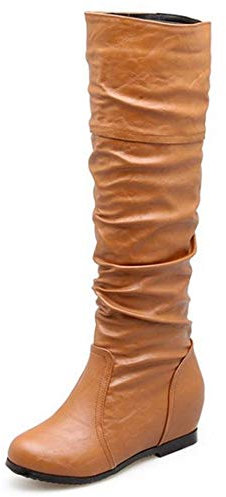 Cocey Stivali da donna con zeppa alla moda a gambo lungo, marrone, 50 EU