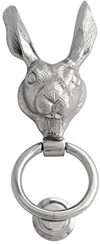 Castelion® Chrome Country Hare Door Knocker | High Quality Home Accessories | Chrome Plated Solid Brass Front Door Knocker | Easy to Attach | Animal Home Decor | 22cm