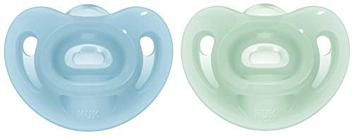 NUK Sensitive Schnuller | 6-18 Monate | 100 % Silikon für zarte Haut | BPA-frei | blau & grün | 2 Stück