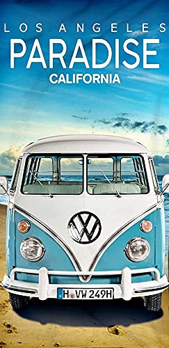 Volkswagen Badetuch VW Bulli Paradise Blau 75 x 150 cm 100% Baumwolle in Veloursqualität Camper-Van Bus T1 Oldtimer Strandlaken Strandtuch Handtuch Badelaken Duschtuch Saunatuch Wörthersee Retro 075