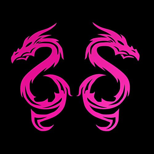 ERREINGE STICKER PRESPAZIATO ROSA FLUO 15cm - x2 DRAGONE TRIBALE - Adesivo Decal Decalcomania Vinile Murale Laptop Auto Moto Casco Camper