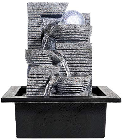 WICHEMI Tabletop Fountain Indoor Water Fountain with LED Crystal Ball