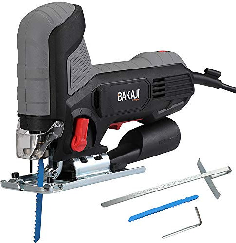 Bakaji Seghetto Elettrico Alternativo Pendolare 600W Velocità Regolabile 800-3000rpm con Inclinazione Lama in 3 Posizioni Lama 10cm Guida Righello e Adattatore Aspiratore Inclusi