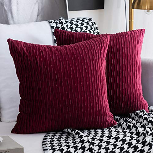 Sunia Kissenbezüge 45x45 cm Set mit 2 Samt Moderne Kissenbezüge dekorativen quadratischen rechteckigen Kissenbezüge für Couch Bett Sofa Stuhl Schlafzimmer Wohnzimmer, Rot