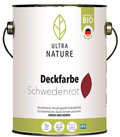 ULTRA NATURE Deckfarbe für Innen und Außen, 2,5L, Schwedenrot, Vegan, Bio, Lösemittelfrei, UV-Schutz, Wetterschutz