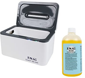 EMAG Ultraschallreiniger Emmi 06UV-C Prothetik-Set I Für Dentalprodukte wie Prothesen, Spangen uvm I Ultraschallreinigungsgerät aus Deutschland I 650ml