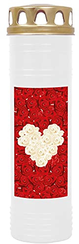 HS Candle Grabkerze Grablicht mit Motiv (Rose Herz) - ca 170h / 7 Tage Brenndauer je Kerze (26cm, Ø 7cm) - viele Verschiedene Designs