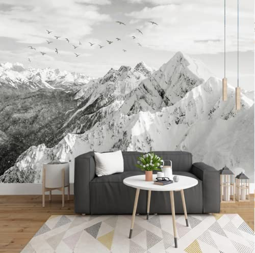 Papier Peint Mural 3D Noir Et Blanc Nature Montagne Paysage Fresque Salon Tv Étude Art Classique 3 D-200 * 140Cm