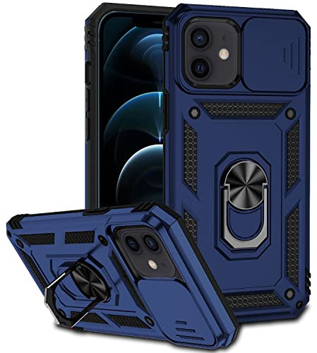 Hitaoyou iPhone 12/12 Pro Case with Camera Cover & Kickstand, Military Grade Shockproof Heavy Duty Protective Case with Magnetic Car Mount Holder, Blue