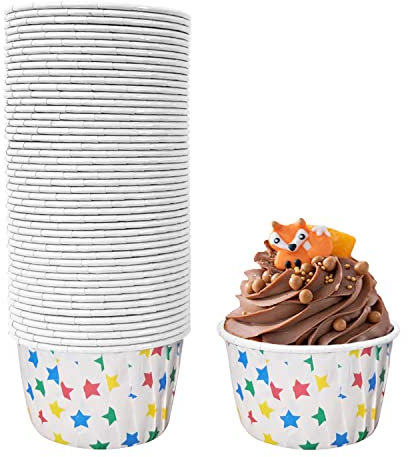 Frepea 50 Stücke Cupcake Formen Papier Muffinförmchen Papier Antihaftbeschichtet Einweg-Backbecher für Halloween Geburtstage Hochzeiten Partys (Buntes Pentagramm)
