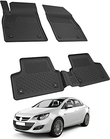 Auto Fußmatten Kompatibel mit OPEL Astra J Limo/Sports Tourer 2012-2019 Geruchlos 4.5D Passform Allwetter Automatten 5 TLG | Antirutschmatte Hoher Rand Gummimatten Schwarz Vorne Hinten Autoteppich