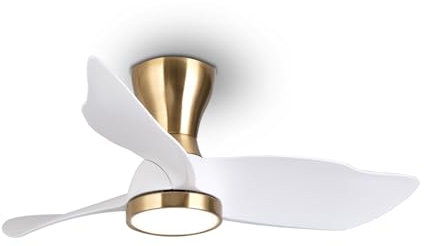 reiga 91CM White Gold Flush Mount Ventilatore da soffitto con 3 pale, luce e telecomando, adatto per uso interno, modalità estate inverno, timer