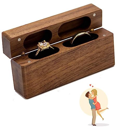 Ring Box Vintage, Ring Schatulle, Kleine Ringschatulle Holz, Walnuss-Holz Ring-Box, Verlobungsring Box Walnuss, Ovale Ringschatulle für Antrag, Schmuckboxen für Antrag, Zeremonie, Verlobung, Hochzeit