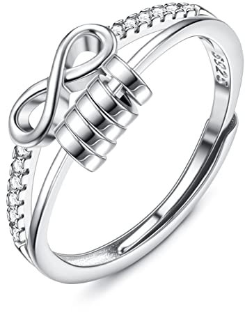 Krfy Fidget Ring für Damen Silber 925 Fidget Ring mit Zitronenzirkon Einstellbare Spannung Daumen Mond Stern Infinity Spinner Angst Ringe für Frauen