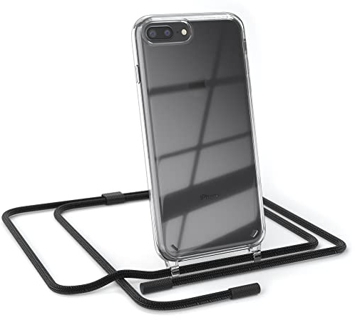 EAZY CASE - Handykette kompatibel mit iPhone 8 Plus - dünne Handyhülle für iPhone 8 Plus Hülle mit Band als Fallschutz Kette zum Umhängen transparente Hülle Silikon in Schwarz