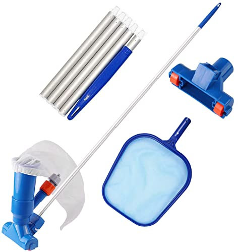 RXXR Aspirapolvere Piscina, Mini Aspirapolvere Portatile Accessori con 5 Sezioni di Palo e Sacchi a Rete, Kit Pulizia Piscina per la Pulizia degli Stagni delle Piscine Fuori Terra