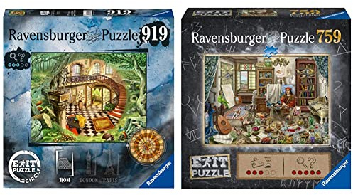 Ravensburger EXIT Puzzle 17306 EXIT The Circle in Rom - Escape Room Puzzle mit 919 Teilen, für Einsteiger und Fortgeschrittene, ab 14 Jahren & EXIT Puzzle 16782 Das Künstleratelier 759 Teile