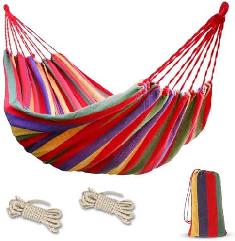 Aran co Ultraleichte Reise-Camping-Hängematte mit Baumgurten zum Aufhängen – langlebige faltbare Hängematte bis zu 1,4 kg, tragbare Hängematte Camping für drinnen und draußen – Doppel/Rot