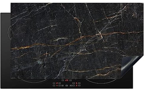 KitchenYeah© Copri Piano Cottura Induzione 90x52 cm Coprifornelli Fornello Proteggi Tutto per la Cucina Fornelli Marmo - Nero - Oro - Grigio - Struttura in marmo