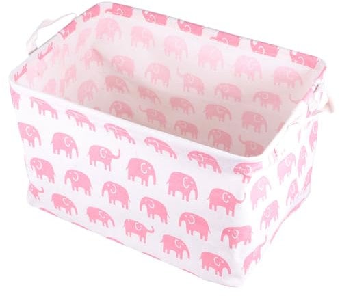 Cabilock Large Collapsible Fabric Storage Basket - Pink Elephant Pattern Canvas Bin for Clothes, Toys & Laundry, Space-Saving Organizer for Nursery, Closet & Shelves - 40x27x4cm
