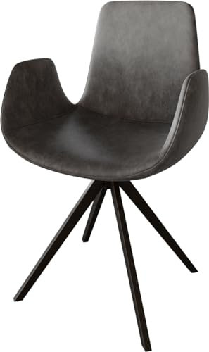 DELIFE Polsterstuhl Ilia-Flex mit Armlehnen Kreuzgestell kantig Schwarz Mikrofaser Anthrazit Vintage