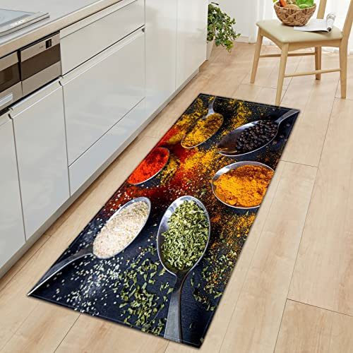 GOKSEL Küchenläufer Farben & Gewürze Rutschfester,wasserdichter,abwaschbarer Küchenteppich,Teppich Läufer Küchenmatte für,Flur,Schlafzimmer,Badezimmer 50 x 160cm