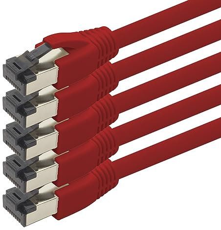 Câble réseau Cat 8 1 m Câble CAT8 Rouge - Pack de 5 Câble Ethernet Cat.8 Lan 2000 MHz 40 Gbit s 40GBase-T Poe+ Câble Ethernet LSZH - 5 x 1 mètre Rouge