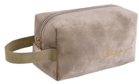 1 Stück Kosmetiktasche Samt Make up Aufbewahrungstasche Schminktasche Travel Bag Organizer Bag Kulturtasche Makeupbag Kosmetikbag Kulturbeutel für Täglichen Gebrauch Geschäft Reisen,Khaki A
