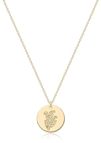 Jenosy Birth Flower Necklace - 18K Gold Plated Personalized Dainty Disc Choker for Women - Birth Month Jewelry Gift for Girls