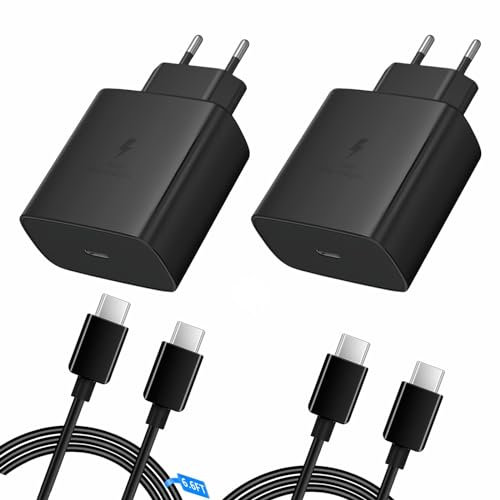 Caricatore Ultra Rapido 45W USB C Caricabatterie Con Cavo da 2 M Per Samsung S24 S23 S22 S21 S20 Ultra/Note/iphone15/Tab/ipad Presa Carica Alimentatore Tipo C GaN Spina Ricarica Adattatore 2pack