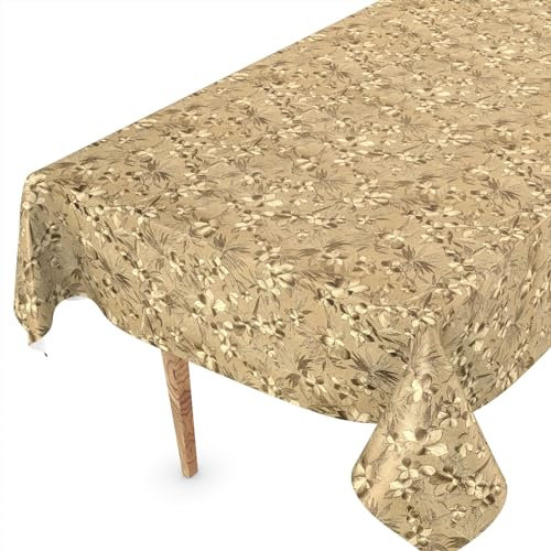 ANRO Wachstuch Tischdecke abwaschbar Wachstischdecke Plastik-Tischdecke Meterware edel glänzend eckig rund oval 220 x 140cm Schnittkante Blumen Gold