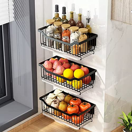 Cestas De Frutas Y Verduras Colgantes De 3 Niveles, Frutero De Acero Inoxidable, Cesta Almacenamiento Cocina,Cesta De Almacenamiento Montada En La Pared, Blanco/negro 29.5x17.5x11cm estante para fruta