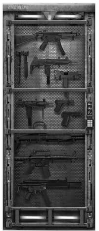 TüRtapete Selbstklebend TüRposter TüRaufkleber Tapete, Wandaufkleber für Schlafzimmer, Heimdekoration, wasserdicht, abnehmbares Premium Vinyl Upgrade, Waffenkammer, verschiedene Waffen, schwarz