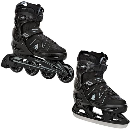 Raven Inlineskates Inliner Pulse verstellbar als 2in1 Inlineskates/PRO Black mit Eishockey-Kufen (PRO Black mit Eishockey-Kufen, 43-46)