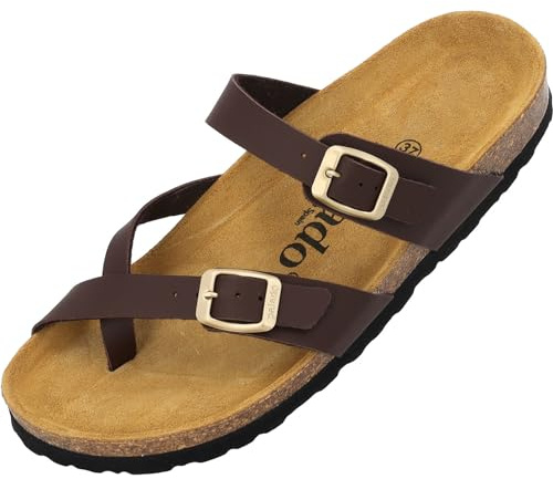 Palado Pantoletten Damen Cres Matt - elegante Sandalen Made in Spain - bequeme Hausschuhe mit Kork-Fußbett - modische Sommerschuhe Braun UK4,5 - EU37