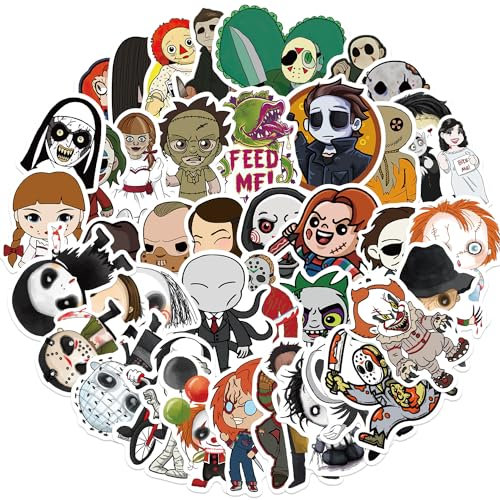 AUCEKO 50 Stück Horrorfilmrollen Aufkleber Pack Horrorfilm Sticker Set wasserdichte Vinyl Sticker für Laptop Kinder Autos Motorrad Fahrrad Skateboard Gepäck Koffer Computer Aufkleber Graffiti Decal