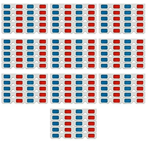 Fegtrty Occhiali 3D, 100 paia di lenti stereo di carta rosse e blu per set di occhiali di carta anaglifici 3D