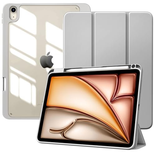 TiMOVO Hülle für iPad Air 11 Zoll (M3/M2-2025/2024), iPad Air 5/4 Hülle (2022/2020) 10,9, Schutzhülle mit Stifthalter, Schlank Ständer Schutzhülle mit Klar Rückseite, Hell Grau