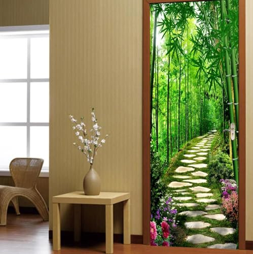 Adesivo 3D Per Porta - Strada Di Pietra Della Foresta Di Bambù 80 X 200 Cm - Adesivo Murale Per Porta 3D Impermeabile Adesivo Da Parete In Vinile Per Porte Interne Soggiorno Camera Da Letto -7N4X9L7L9