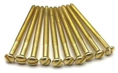 Generic Electrical Screws 50mm Brass M3.5 Long Socket Screw Switch Plugs Fixings Raised Slotted Head Pack of 10