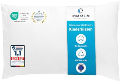Kinder Kissen 40x60, Höhenverstellbares Kinderkissen ab 3 Jahre, Nachhaltiges Kinderkopfkissen TILLA – made in Estland, Anschmiegsames Kopfkissen mit weicher Bio-Baumwolle, Oekotex-zertifiziert