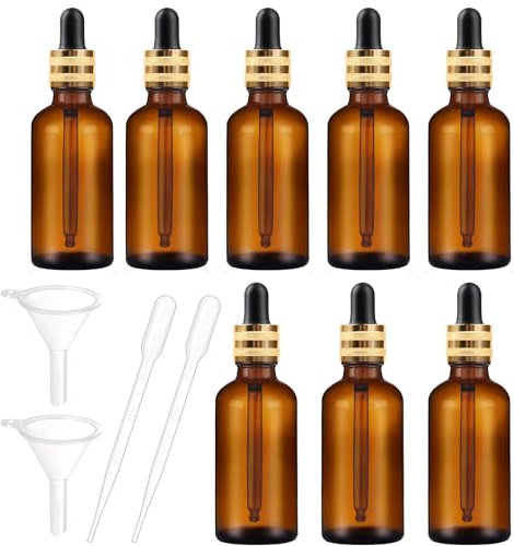 DERJDISF Pipettenflasche - 8 Pipettenflaschen 30 ml Bernstein-Glasflasche mit Pipette, Flasche mit Pipette für ätherische Öle, Parfümöle, flüssige Farbstoffe