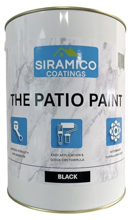 SIRAMICO COATINGS The Patio Paint | 5 Litre - Black | Superior Patio Paint with Professional Finish for Use on Patios, Walkways, Walls | Non-Toxic, UV Resistant with Easy Application